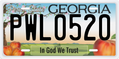 GA license plate PWL0520