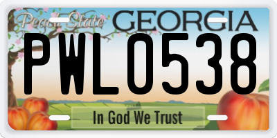 GA license plate PWL0538