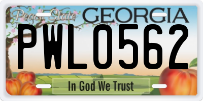 GA license plate PWL0562