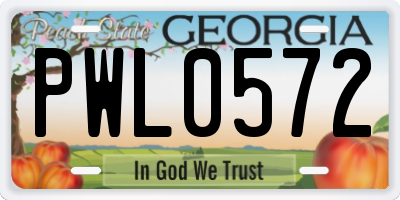 GA license plate PWL0572