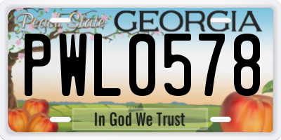 GA license plate PWL0578