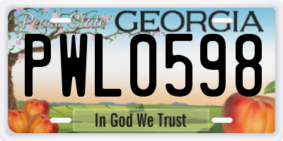 GA license plate PWL0598