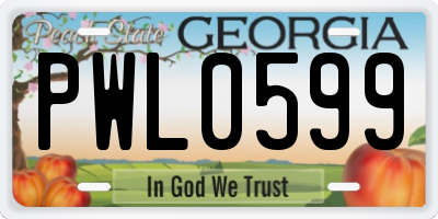 GA license plate PWL0599