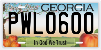 GA license plate PWL0600