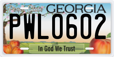 GA license plate PWL0602