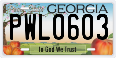 GA license plate PWL0603
