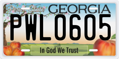 GA license plate PWL0605