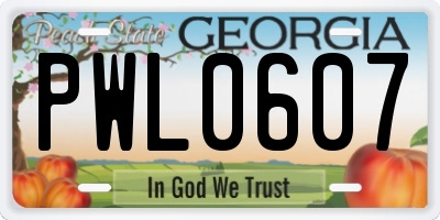 GA license plate PWL0607