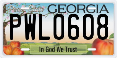 GA license plate PWL0608