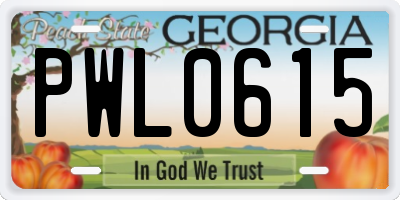 GA license plate PWL0615