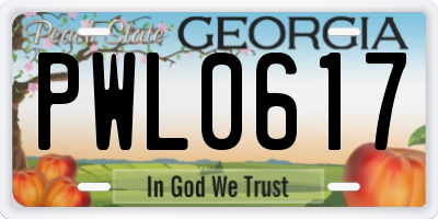 GA license plate PWL0617