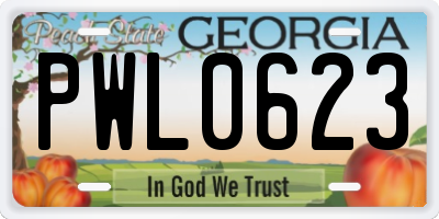 GA license plate PWL0623