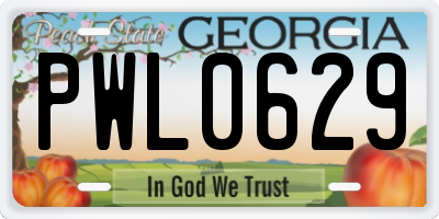 GA license plate PWL0629