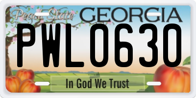 GA license plate PWL0630