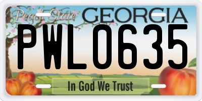 GA license plate PWL0635