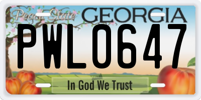 GA license plate PWL0647
