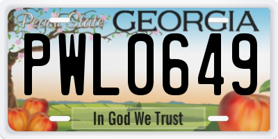 GA license plate PWL0649