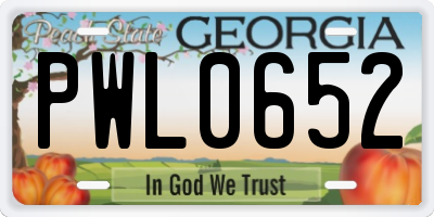 GA license plate PWL0652