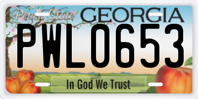 GA license plate PWL0653