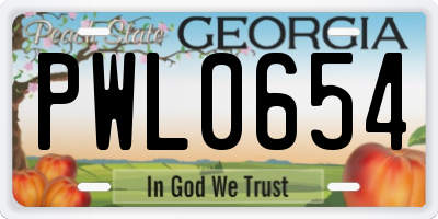 GA license plate PWL0654