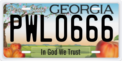 GA license plate PWL0666