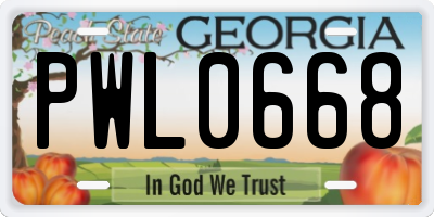 GA license plate PWL0668