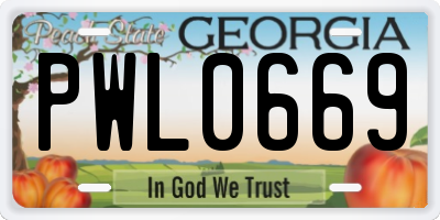 GA license plate PWL0669