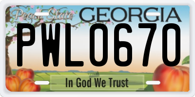 GA license plate PWL0670