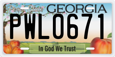 GA license plate PWL0671