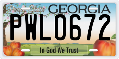 GA license plate PWL0672
