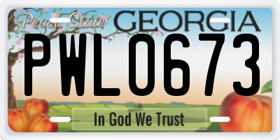GA license plate PWL0673
