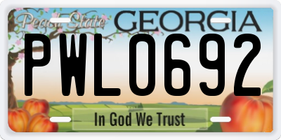 GA license plate PWL0692