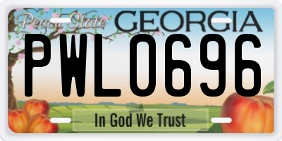 GA license plate PWL0696