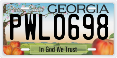 GA license plate PWL0698