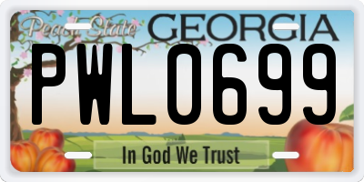 GA license plate PWL0699