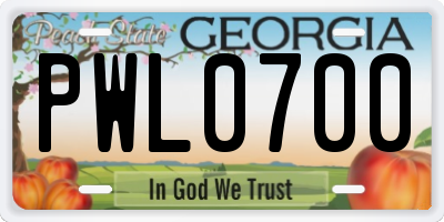 GA license plate PWL0700