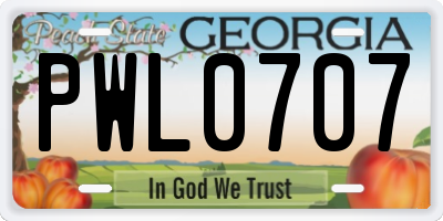 GA license plate PWL0707