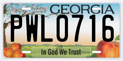 GA license plate PWL0716
