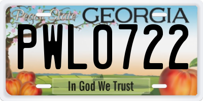 GA license plate PWL0722