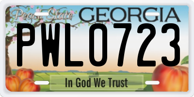 GA license plate PWL0723