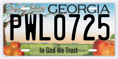 GA license plate PWL0725