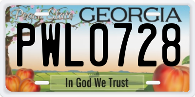 GA license plate PWL0728