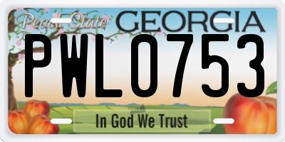 GA license plate PWL0753