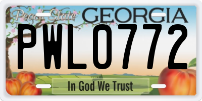 GA license plate PWL0772