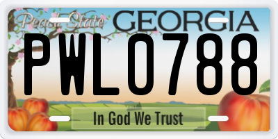 GA license plate PWL0788