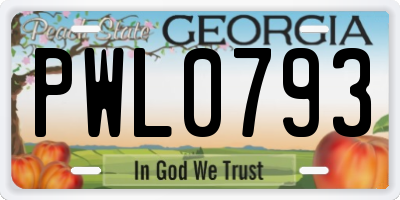 GA license plate PWL0793