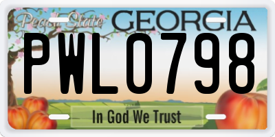 GA license plate PWL0798