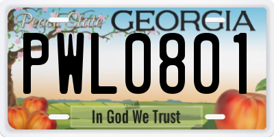 GA license plate PWL0801