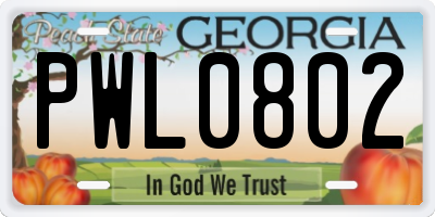 GA license plate PWL0802