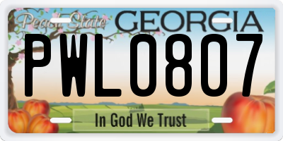 GA license plate PWL0807